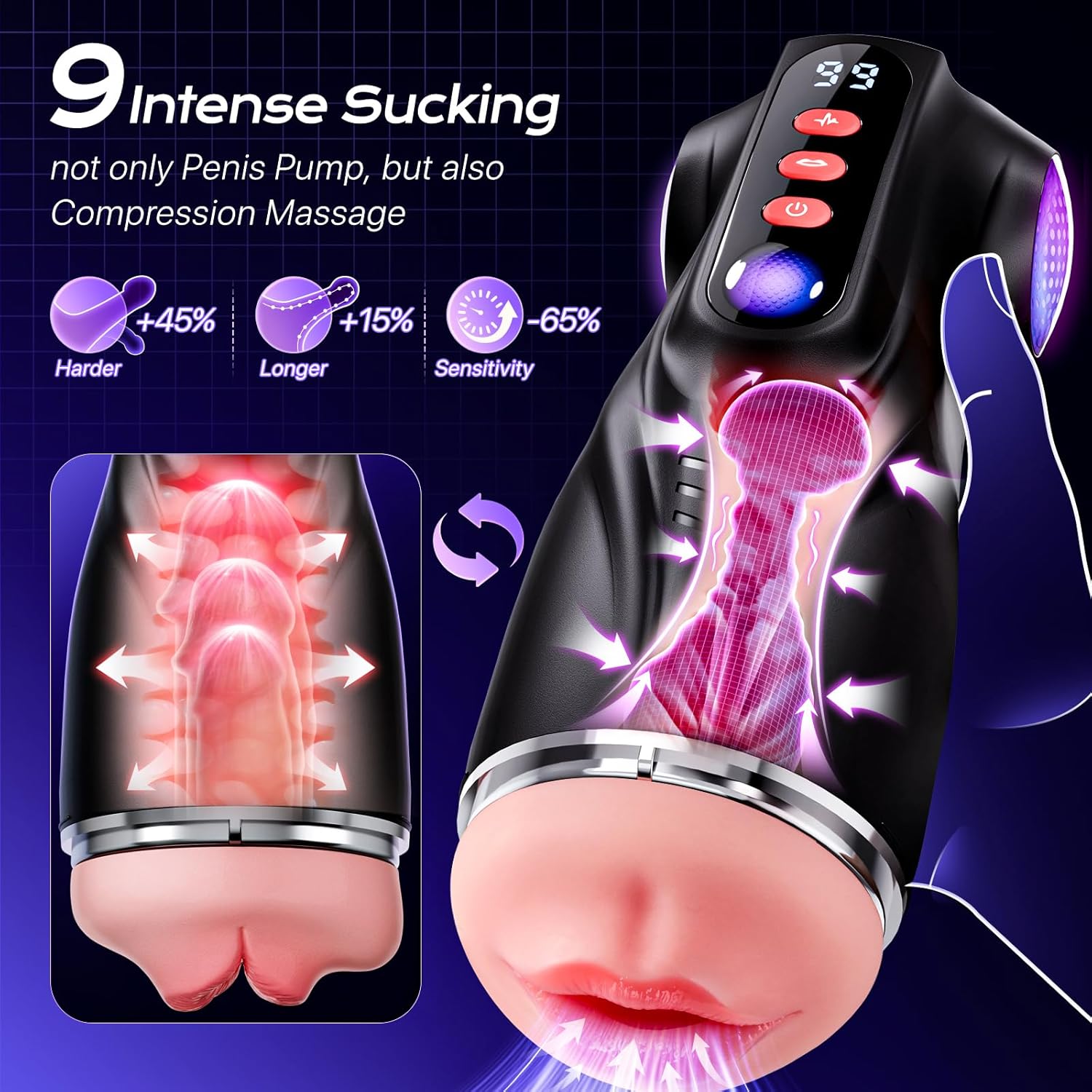 EINSEO Male Masturbator Sex Toys for Men - Thrusting Male Stroker with 360° Heating, 5-Speed Smooth Motion Blowjob Adult Men's Sex Toy, Silent Brushless Motor, Pocket Pussy Sleeve Erotic Massage Kits